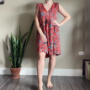 Nordstrom Signature red/navy floral silk dress - 6